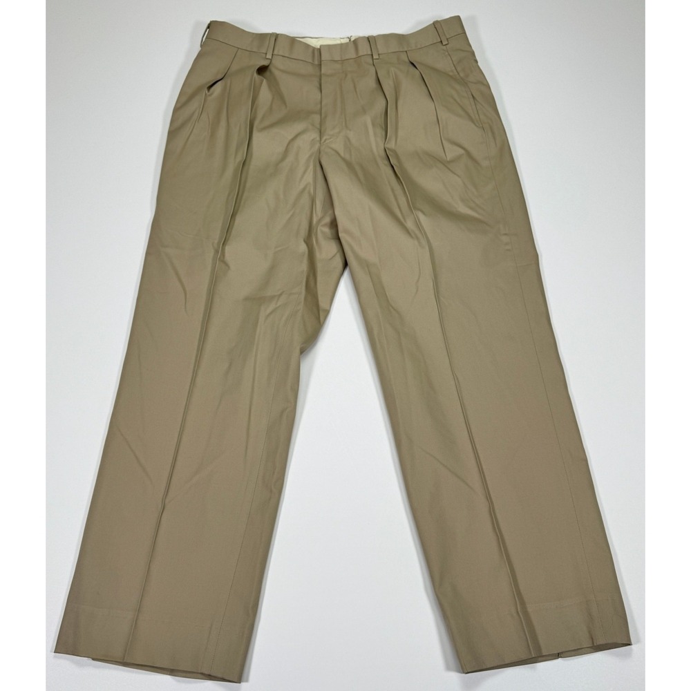 Ben Silver English Drills Mens Pants 36x28 Khaki Pleated Chino Trousers USA